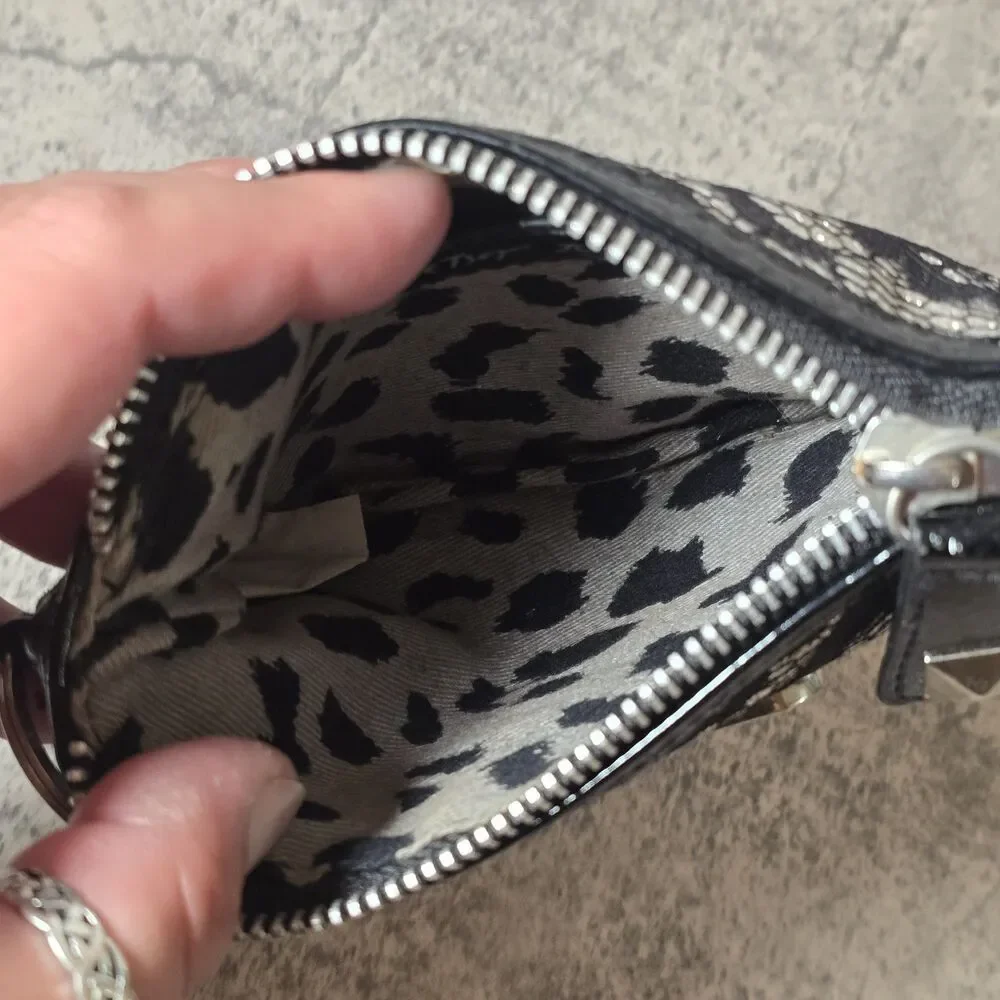 BETSEY JOHNSON White & Black Lace Stud Clutch Wristlet W/ mixed metal Hardware